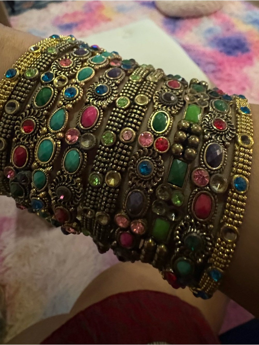 Boho Multicolor Stones Stackable bangles - Picture 3 of 5